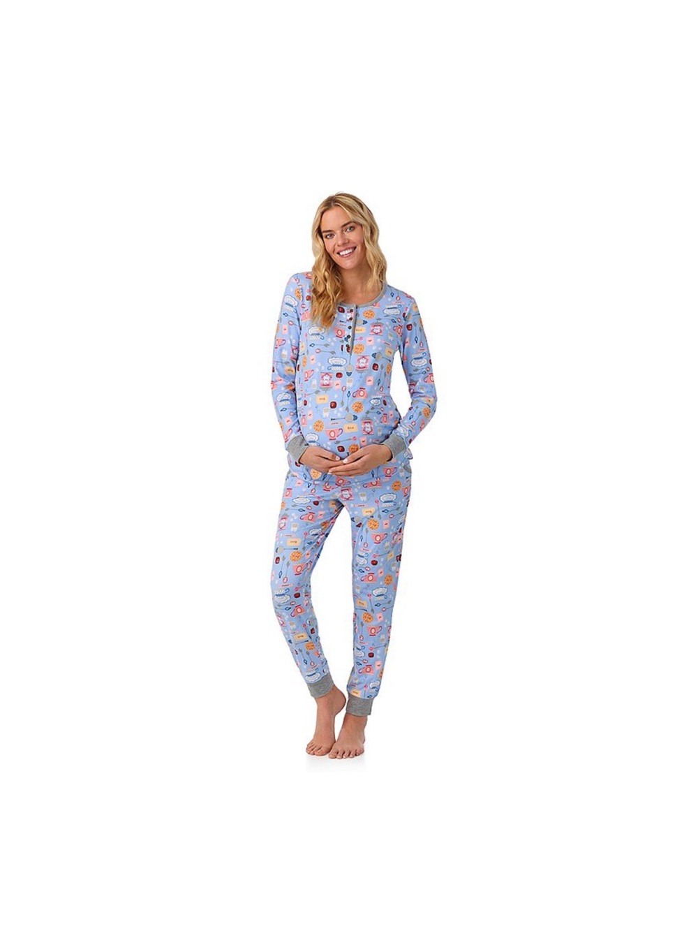 Cuddl Duds Light Blue Printed Maternity Pajama Set